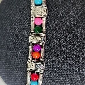 Beaded Tribal Boho Silver Plated  Bracelet